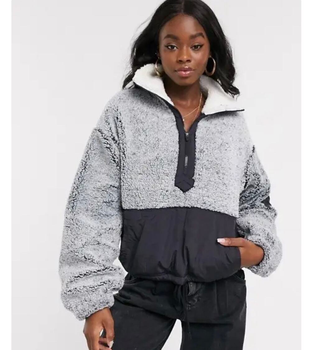 Free People x FP Movement BFF Fleece Half Zip Pullover Sweater Black Gray Small
